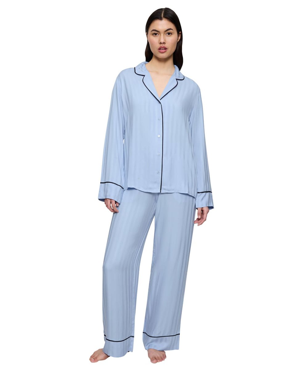 Pijama Clássico Estilo Boyfriend Confecionado em Viscose Azul-claro-1