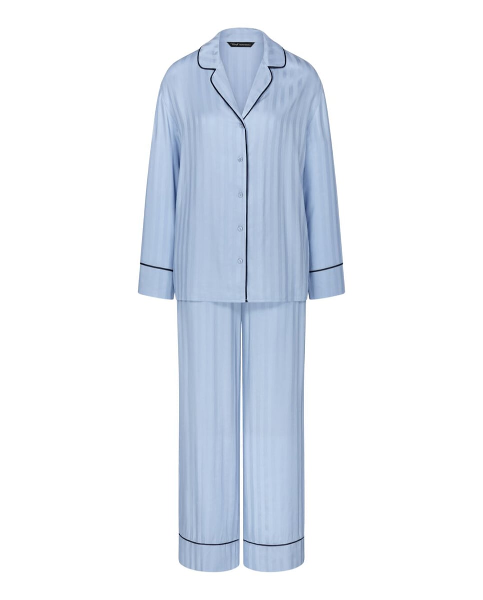 Pijama Clássico Estilo Boyfriend Confecionado em Viscose Azul-claro-4