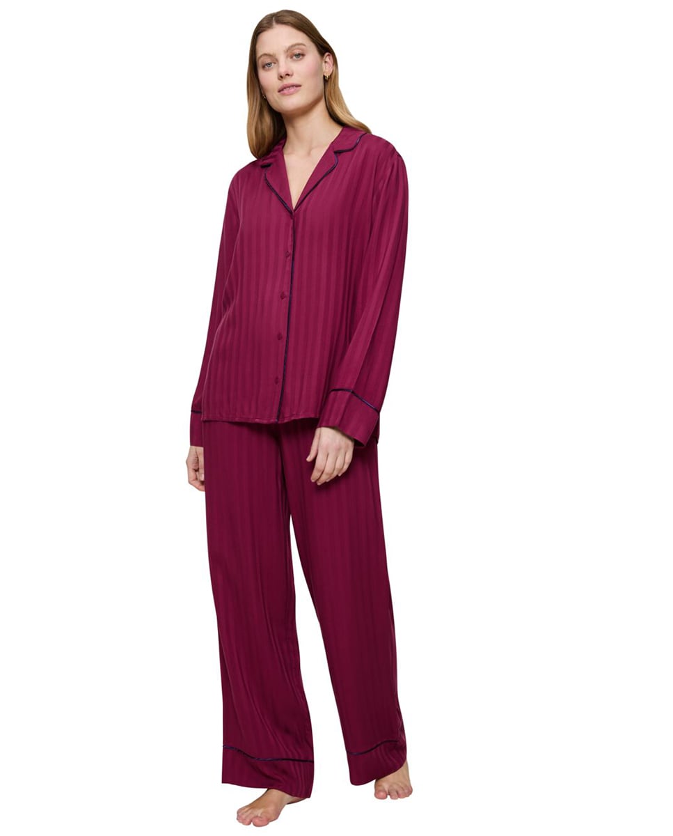 Pijama Clássico Estilo Boyfriend Confecionado em Viscose Vermelho-1
