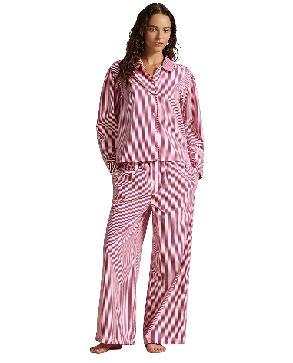Pijama de Popelina com Manga Comprida - Rosa Rosa-1