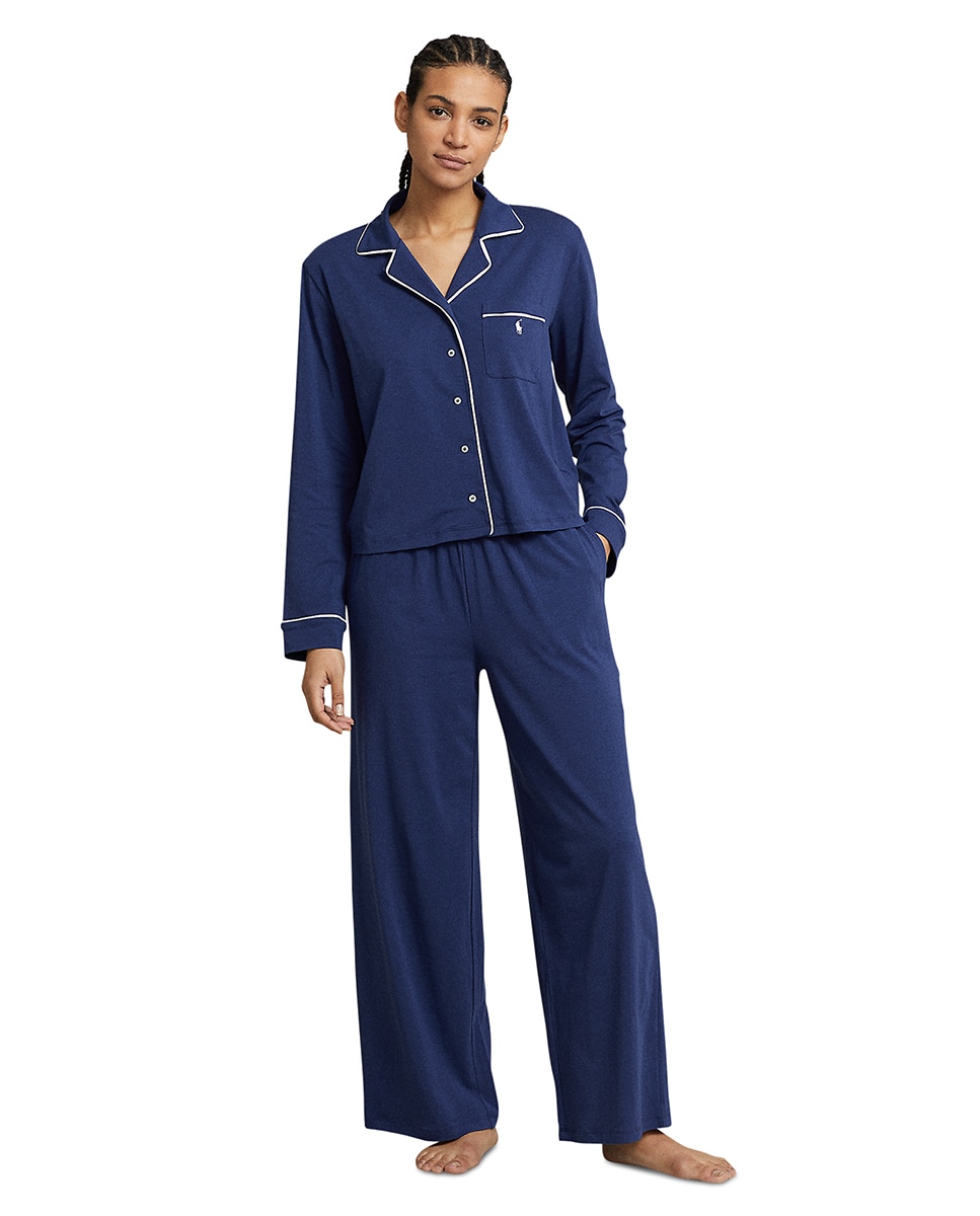 Pijama de Malha com Manga Comprida Azul-1