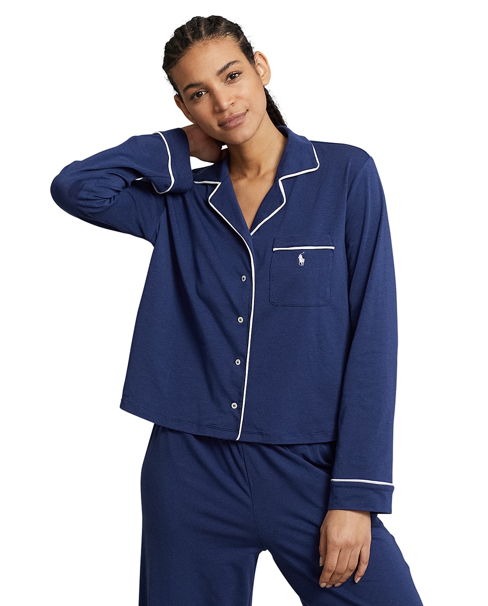 Pijama de Malha com Manga Comprida Azul-3
