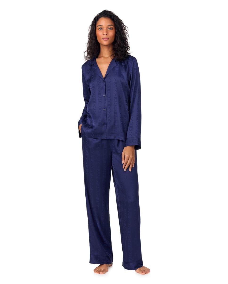 Pijama de Poliéster Acetinado Azul-marinho-1