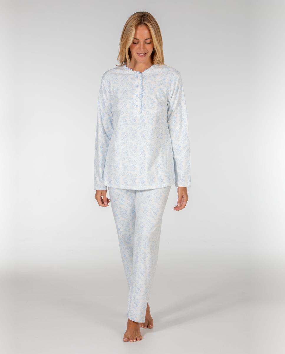 Imagen 0 de Pijama largo de mujer con adorno de festón Azul