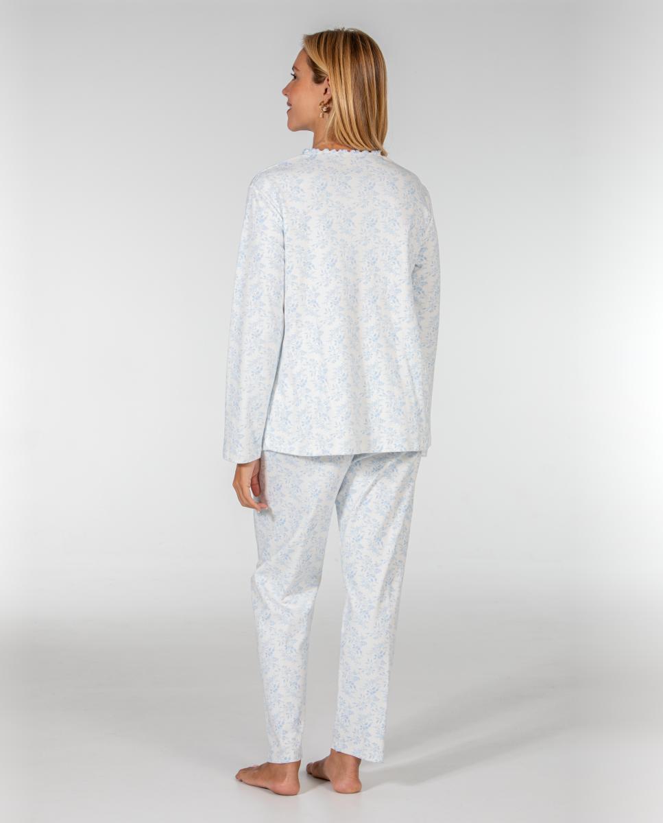 Pijama largo de mujer con adorno de festón - Mitjans - Azul Azul-2