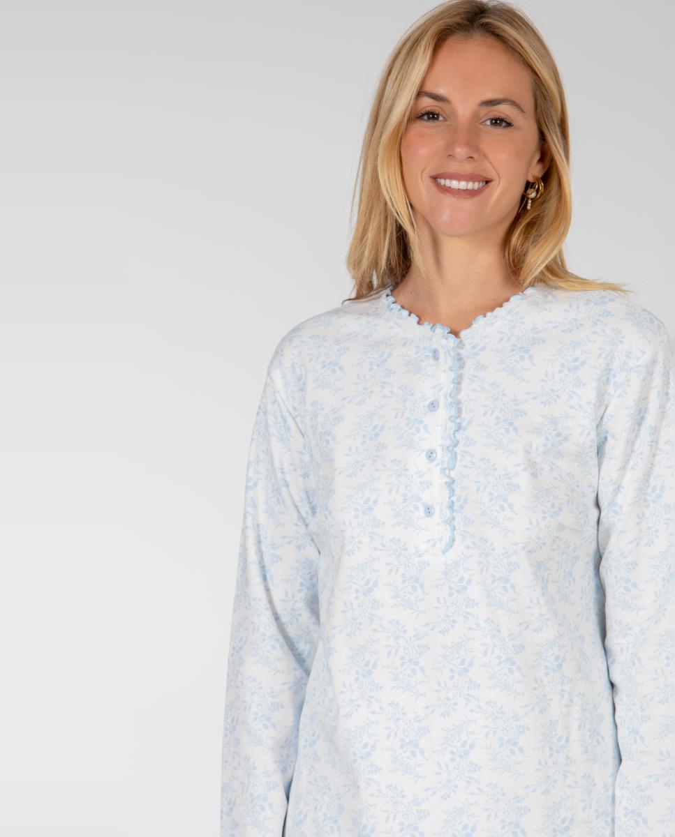 Pijama largo de mujer con adorno de festón - Mitjans - Azul Azul-3