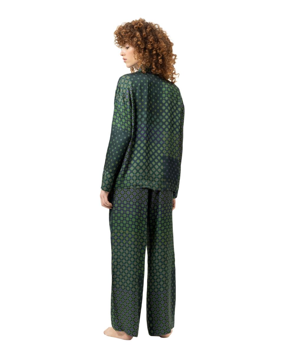 Pijama de Camiseiro e Calças Regular Verde-escuro-2