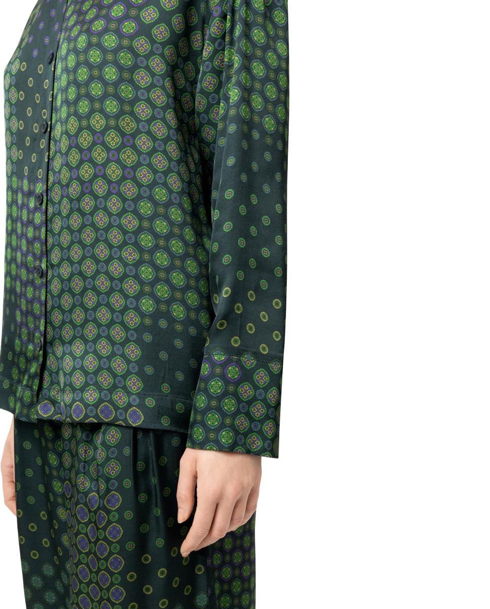 Pijama de Camiseiro e Calças Regular Verde-escuro-4