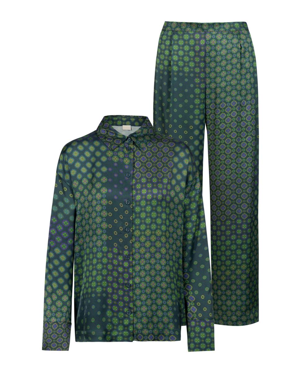 Pijama de Camiseiro e Calças Regular Verde-escuro-5