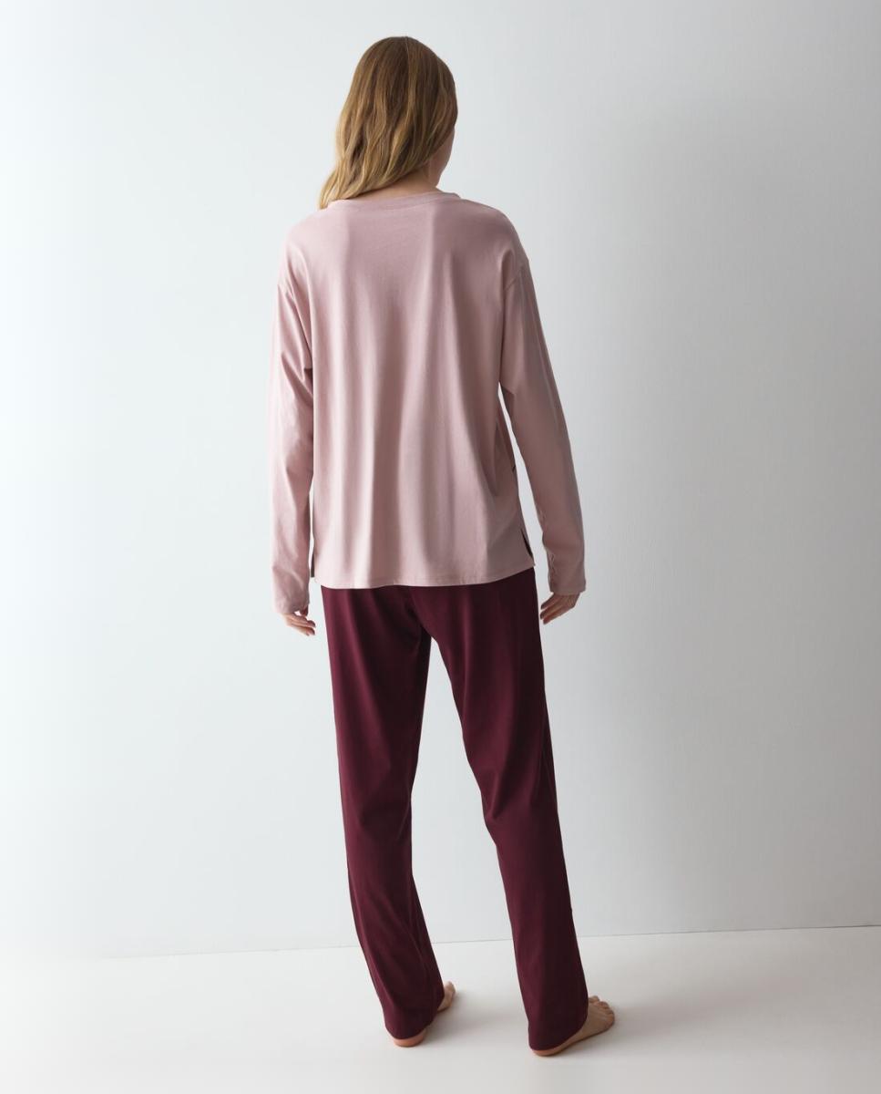 Pijama de Malha 100% Algodão Suave e Transpirável Grená-2