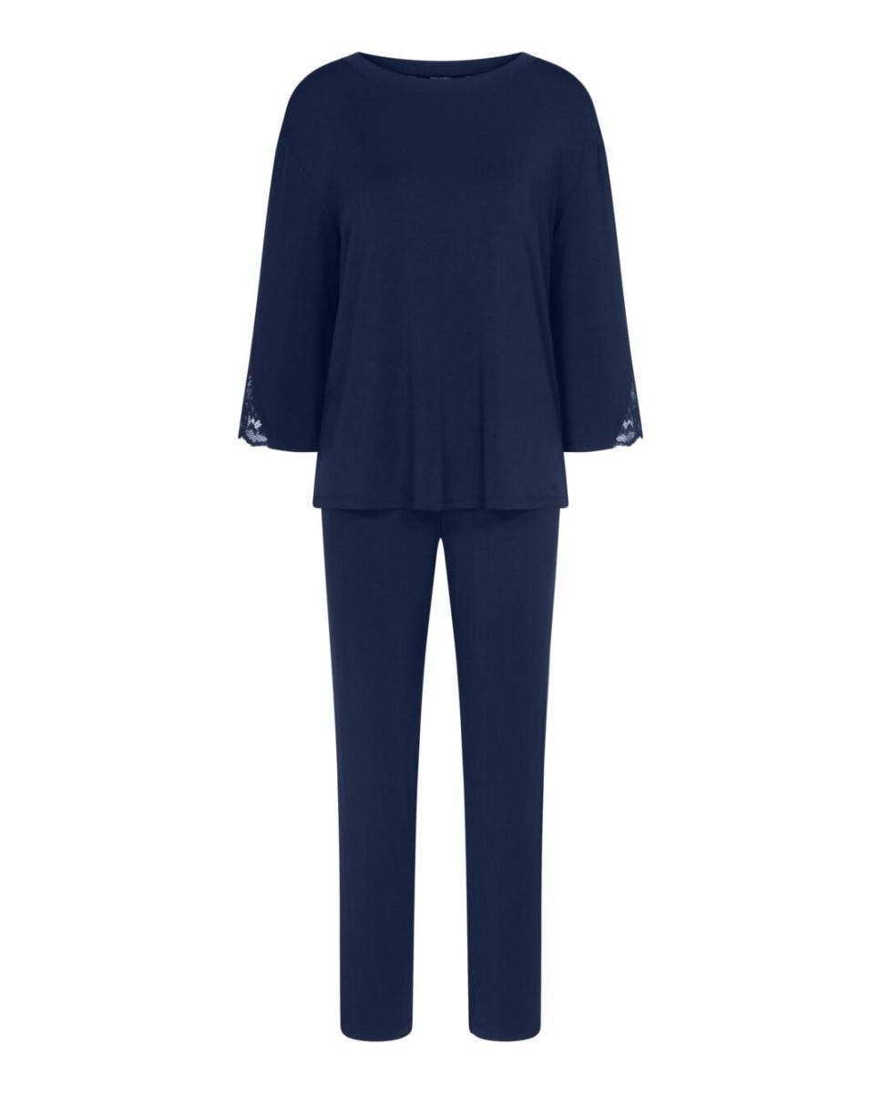 Pijama Clássico de Modal Tencel com Detalhes de Renda Azul-marinho-4