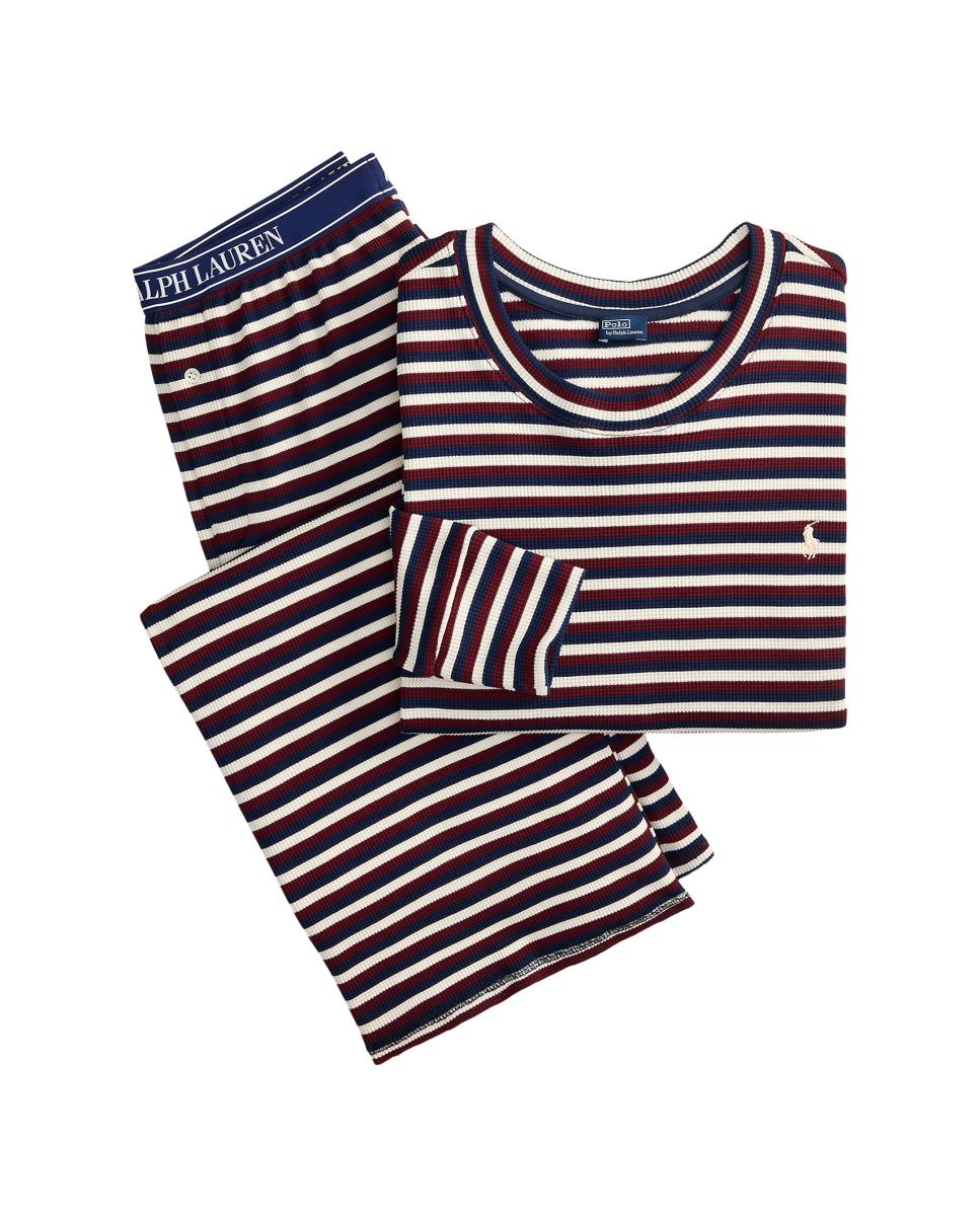 Pijama Waffle às Riscas Bege-4