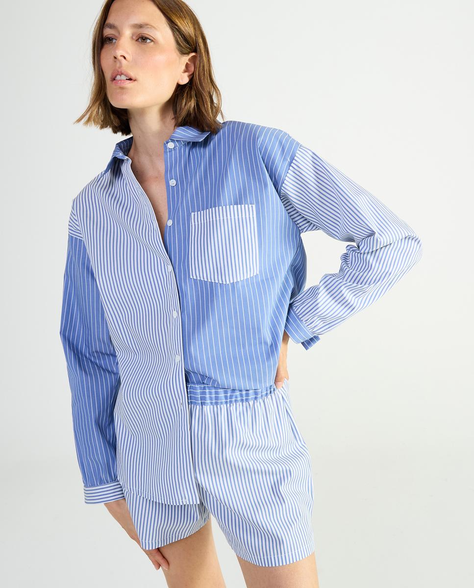 Pijama Curto de Manga Comprida - Azul Azul-3