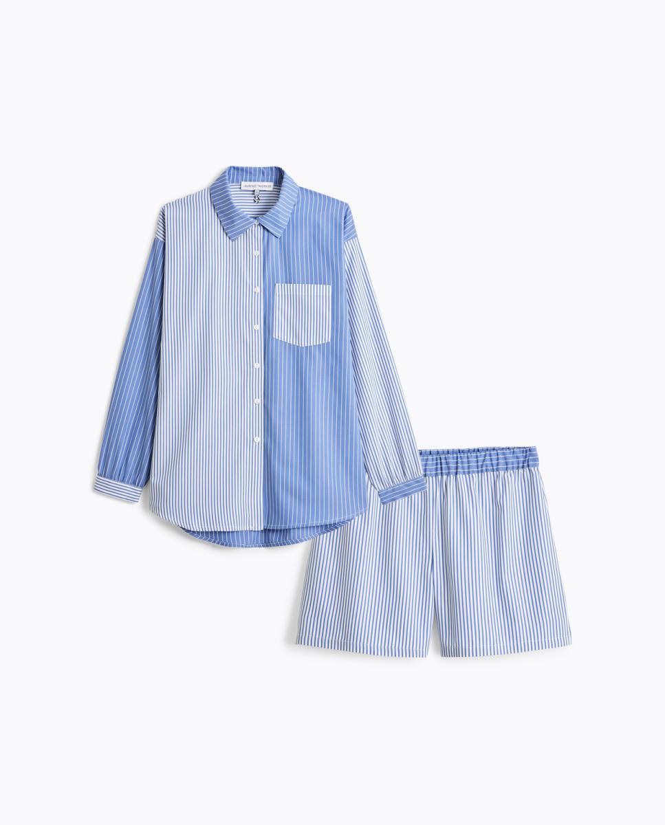 Pijama Curto de Manga Comprida - Azul Azul-6