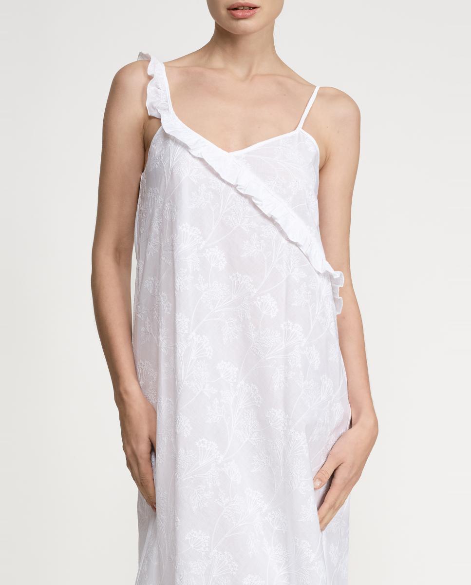 Camisa de Dormir Comprida de Algodão Trabalhado Natural-3