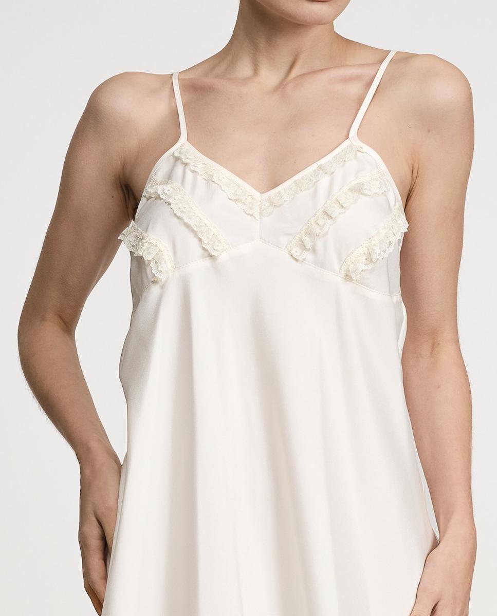 Camisa de Dormir Comprida de Cetim Mate com Rendas Natural-4