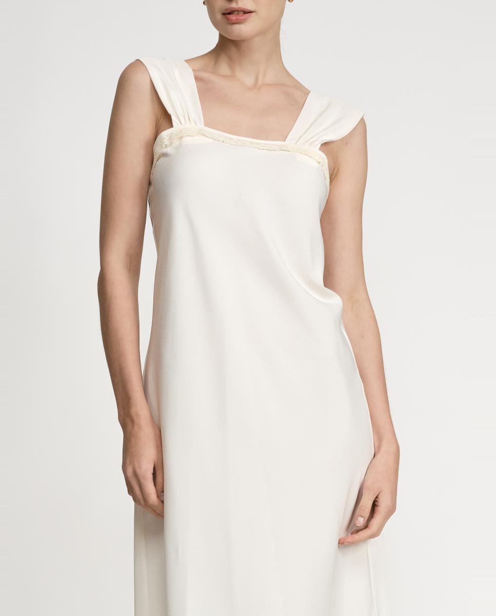 Camisa de dormir comprida de cetim Natural-3