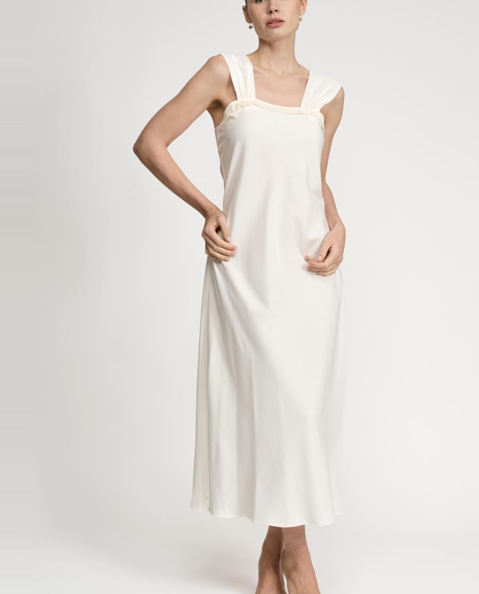 Camisa de dormir comprida de cetim Natural-4