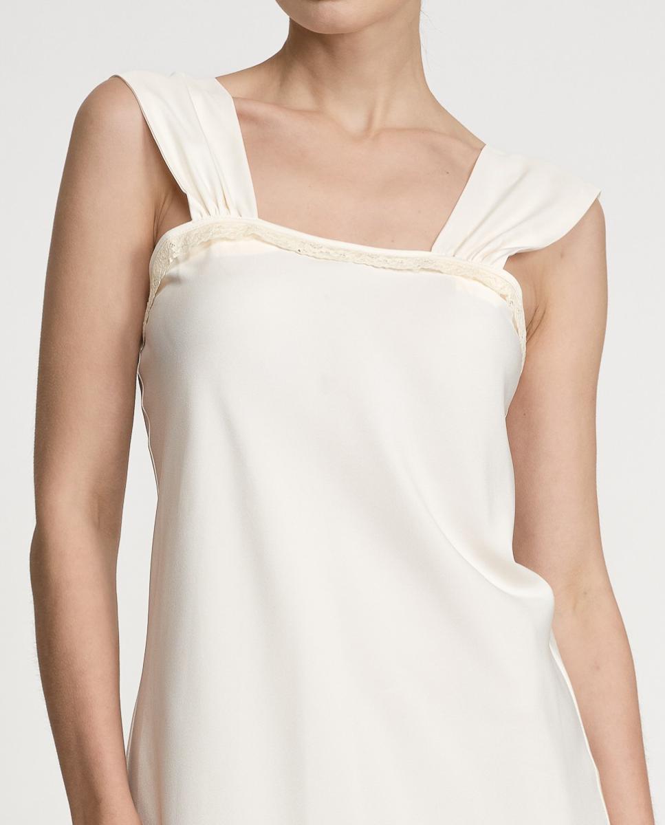 Camisa de dormir comprida de cetim Natural-5