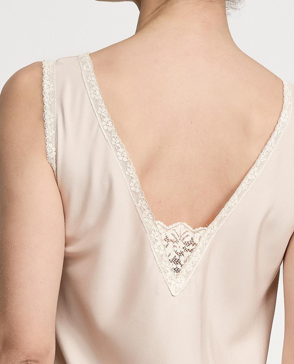 Camisa de Dormir de Cetim com Decote Triangular com Renda Natural-6