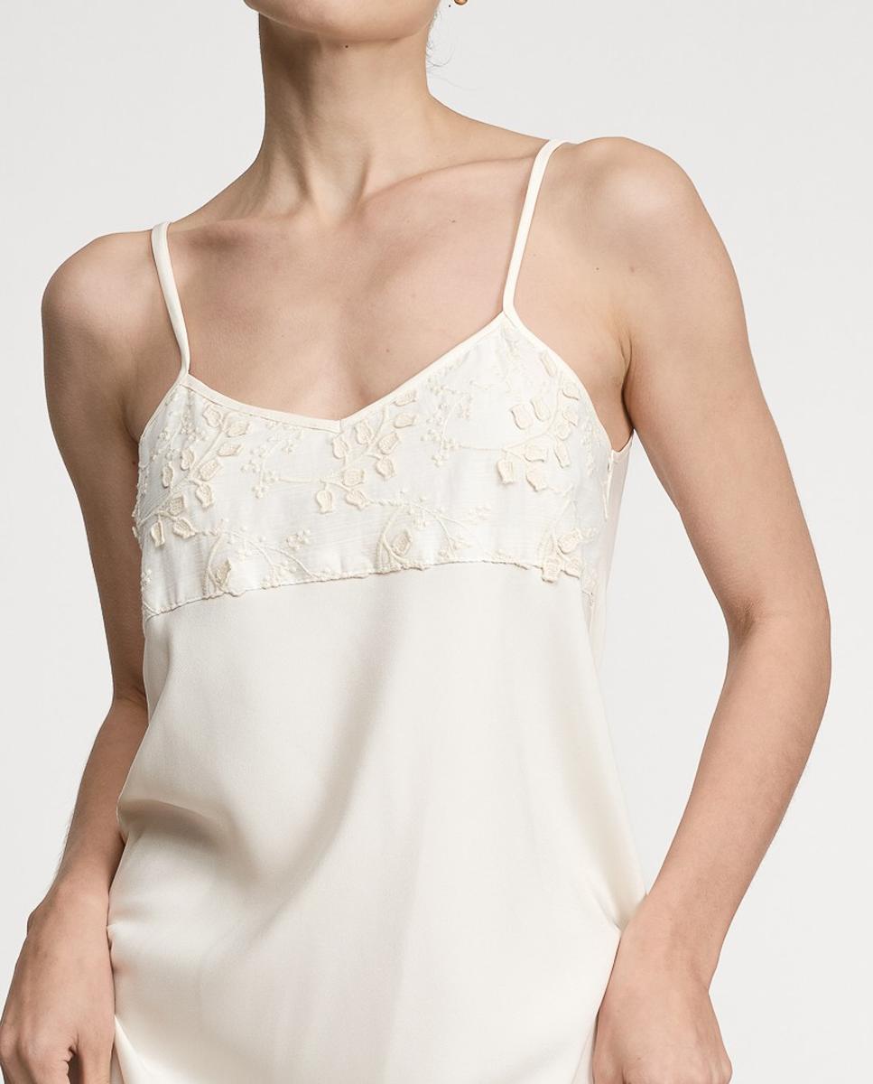 Robe de Algodão com Bordado Floral Natural-4