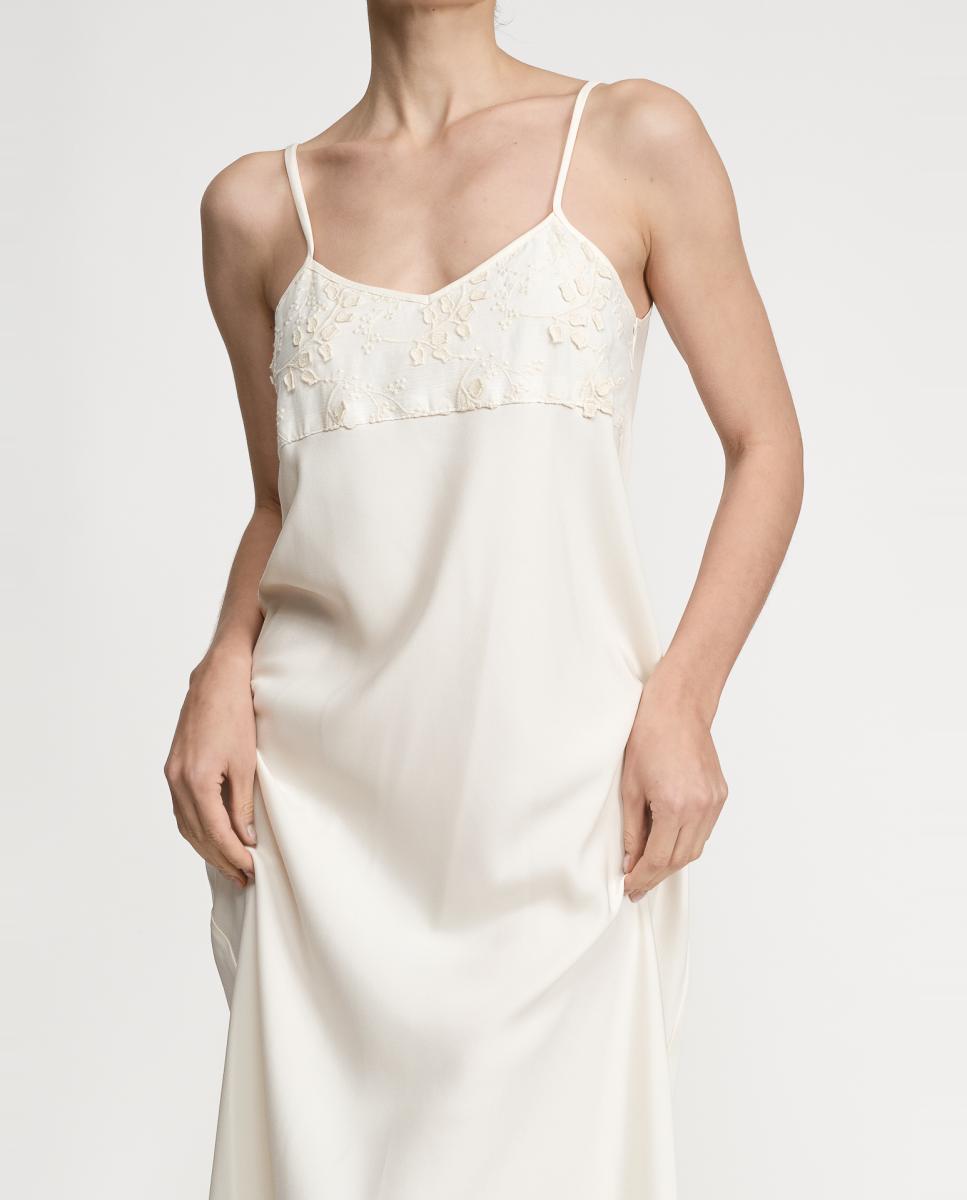 Robe de Algodão com Bordado Floral Natural-5