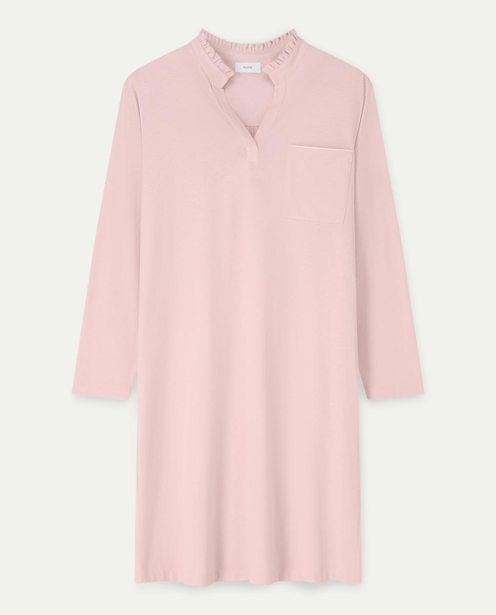 Camisa de Dormir de Algodão com Manga Comprida Rosa-claro-2