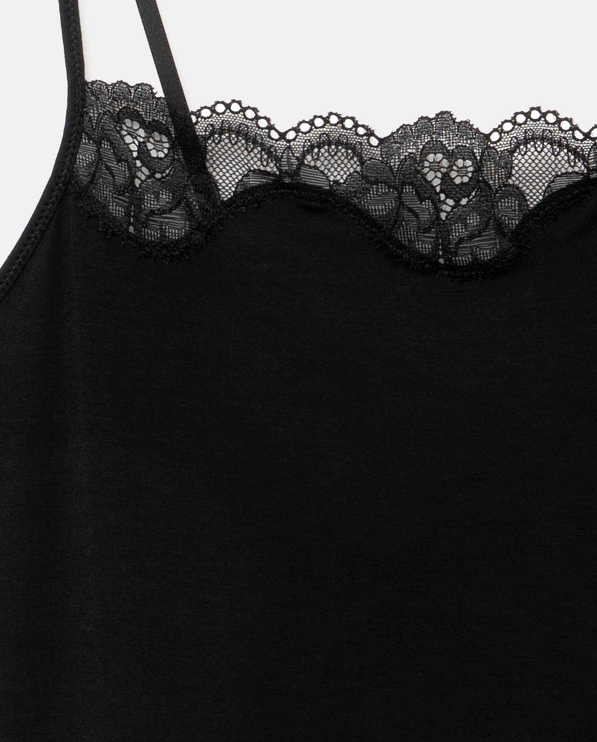 Camisa de dormir de alças com renda Preto-2
