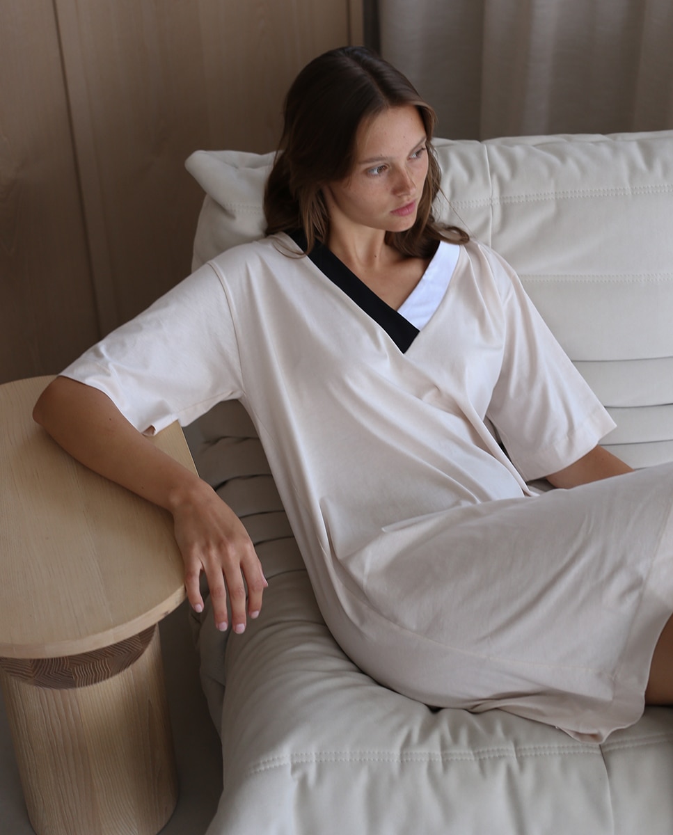 Camisa de dormir curta Cru-3