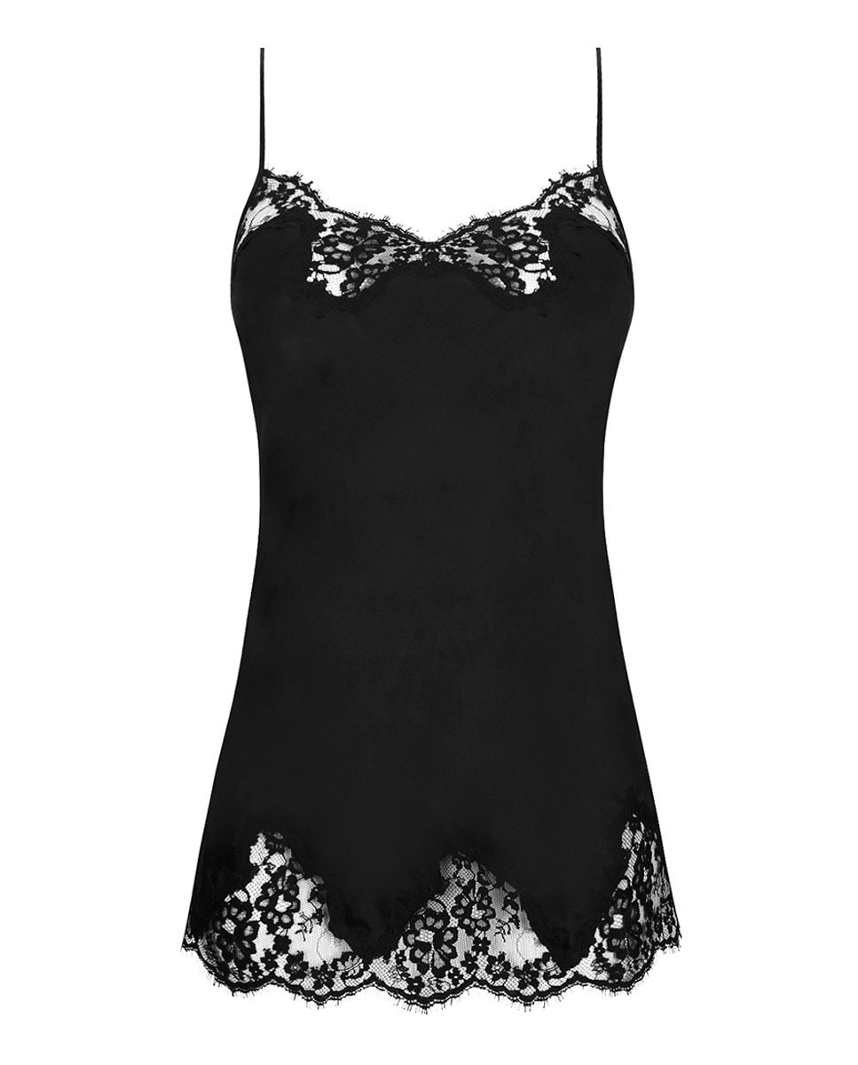 Camisa de Dormir com Alças Reguláveis e Tira de Renda na Parte Inferior em Seda Preto-4