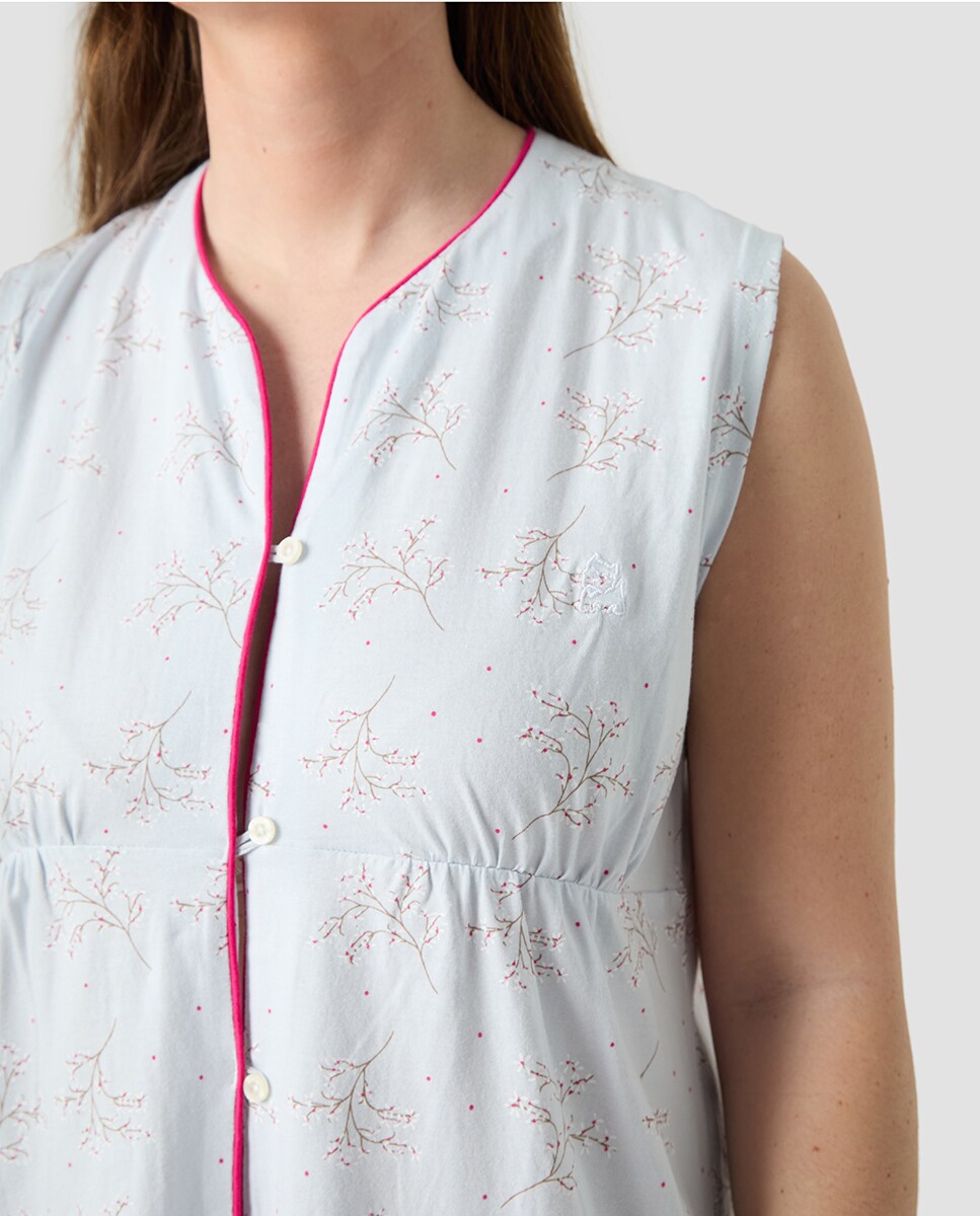 Camisa de Dormir de Malha sem Mangas Azul-3