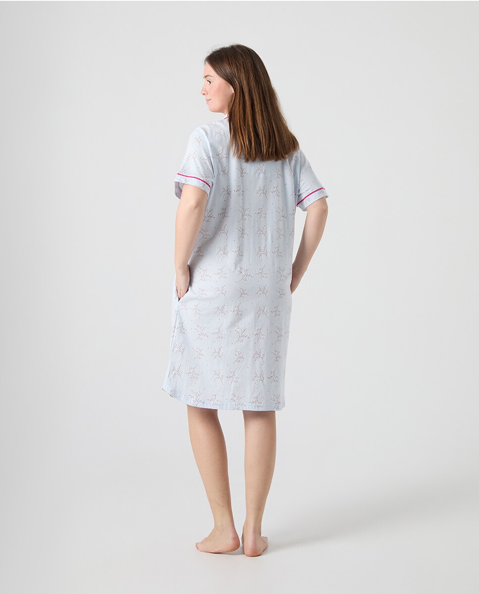 Camisa de Dormir de Malha com Mangas Azul-2