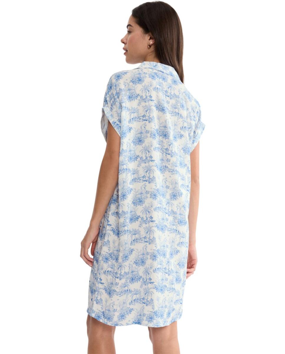 Camisa de Dormir de Manga Curta em Viscose Muito Fresca Estilo "Boyfriend" Azul-2
