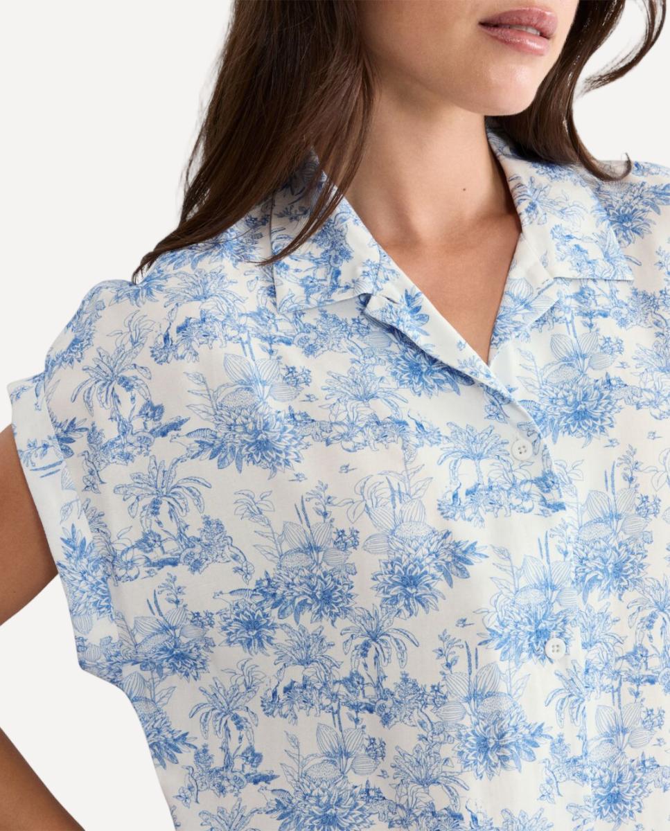 Camisa de Dormir de Manga Curta em Viscose Muito Fresca Estilo "Boyfriend" Azul-3