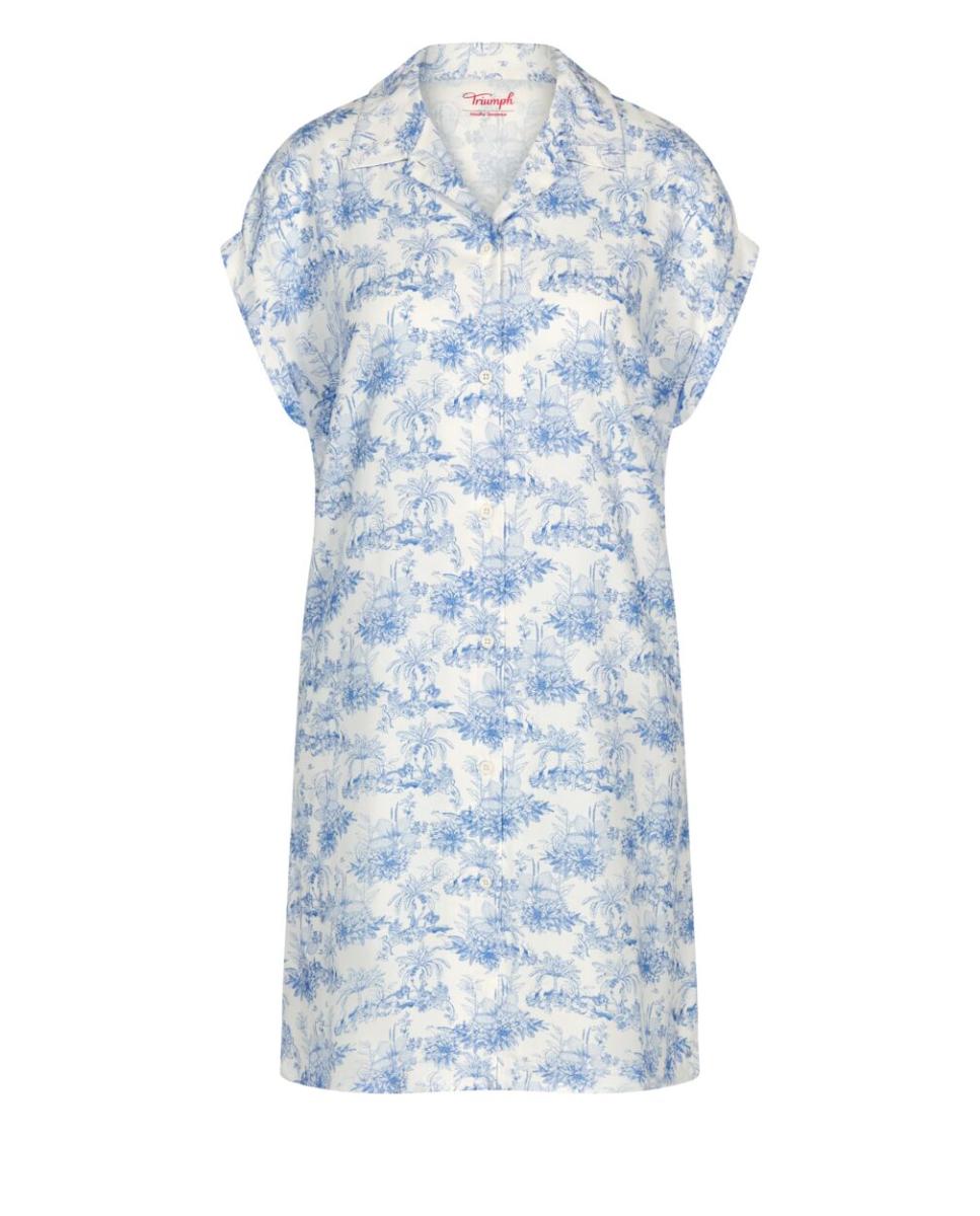 Camisa de Dormir de Manga Curta em Viscose Muito Fresca Estilo "Boyfriend" Azul-4