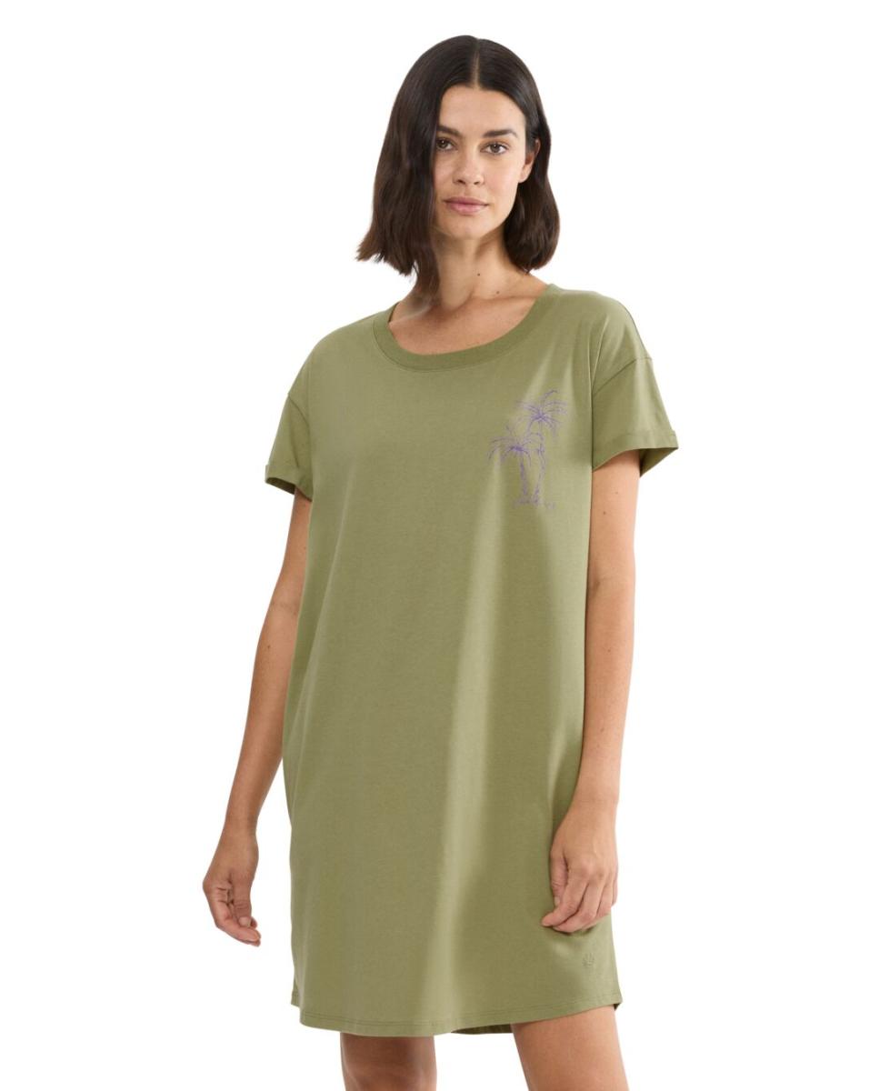 Camisa de Dormir 100% Algodão com Manga Curta Verde-1