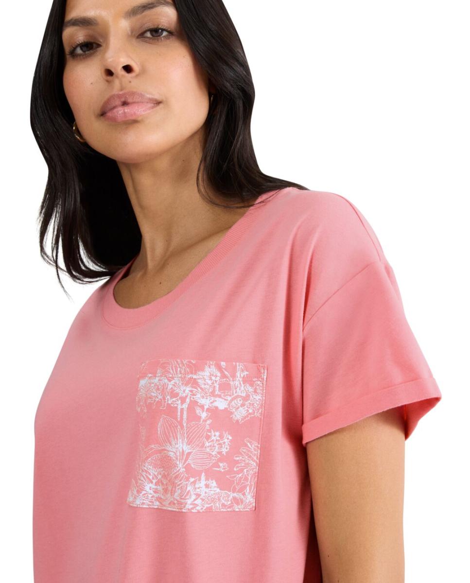 Camisa de Dormir 100% Algodão com Manga Curta Rosa-3