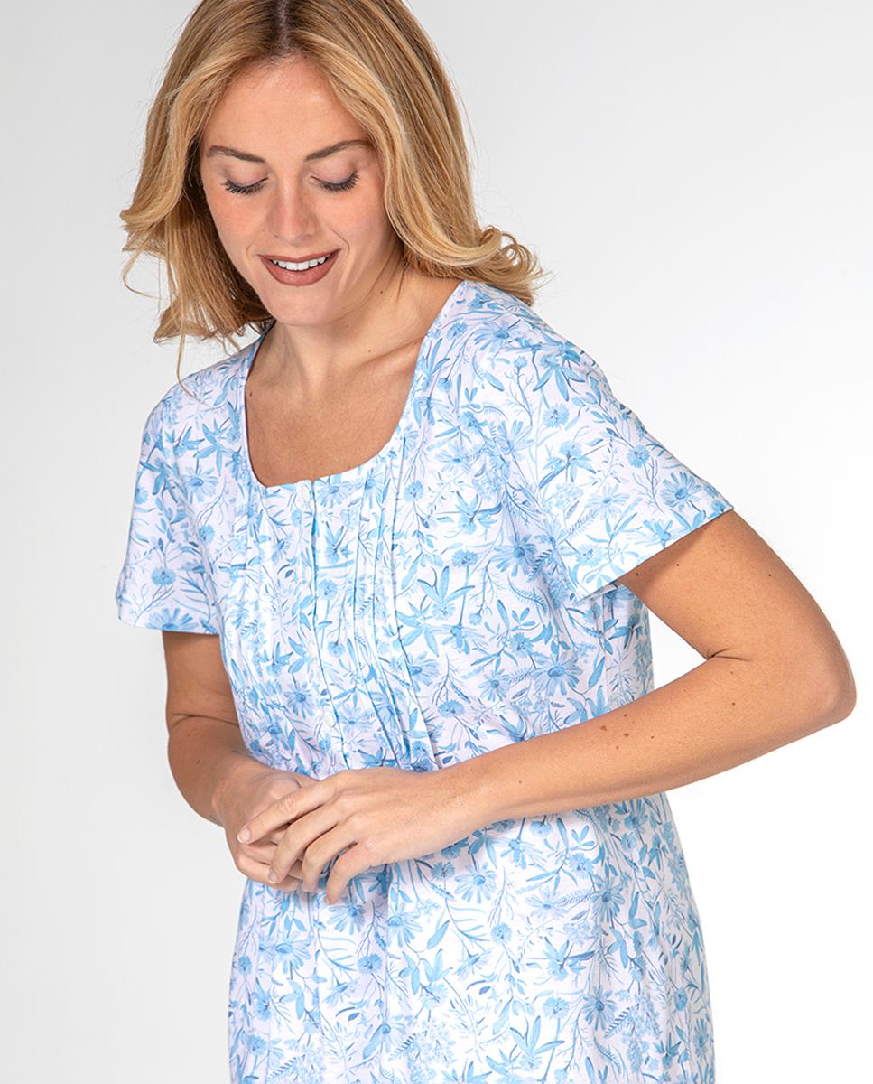 Camisa de dormir curta de mulher Azul-claro-2