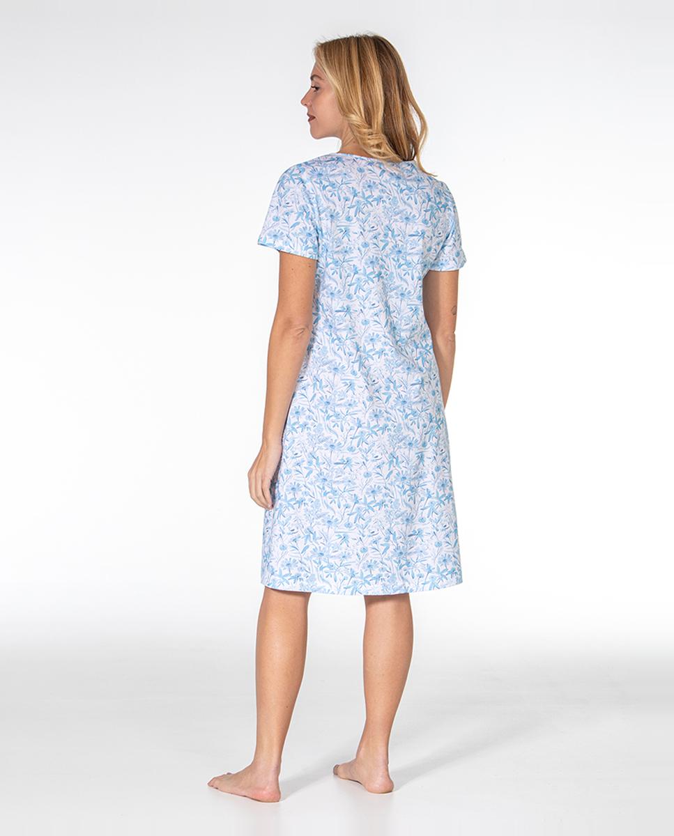 Camisa de dormir curta de mulher Azul-claro-3