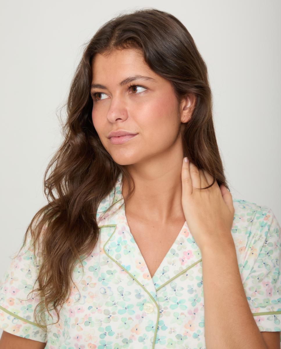 Camisa de Dormir Aberta de Malha Branco-3