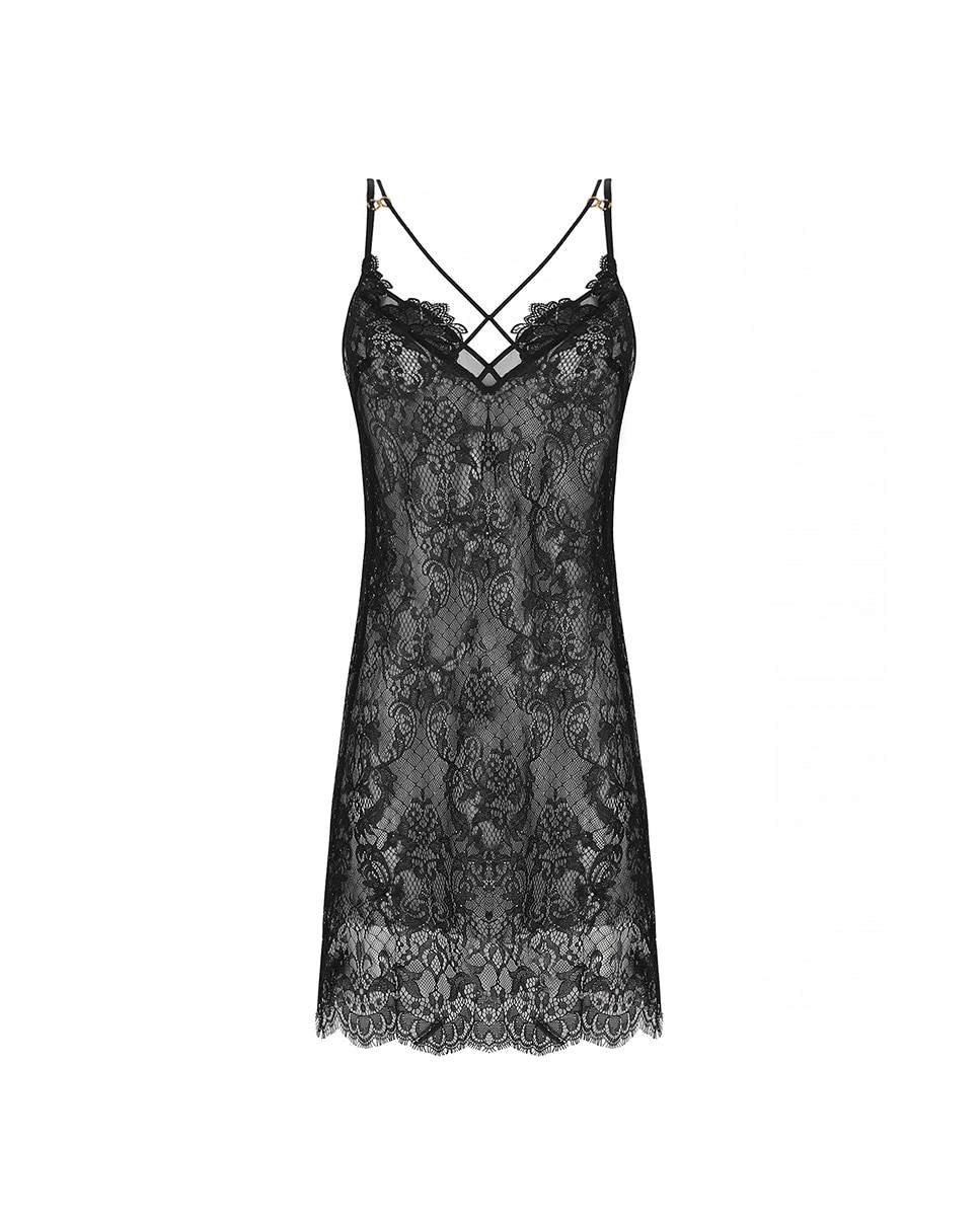 Camisa de Dormir com Bordado e Alças Preto-5