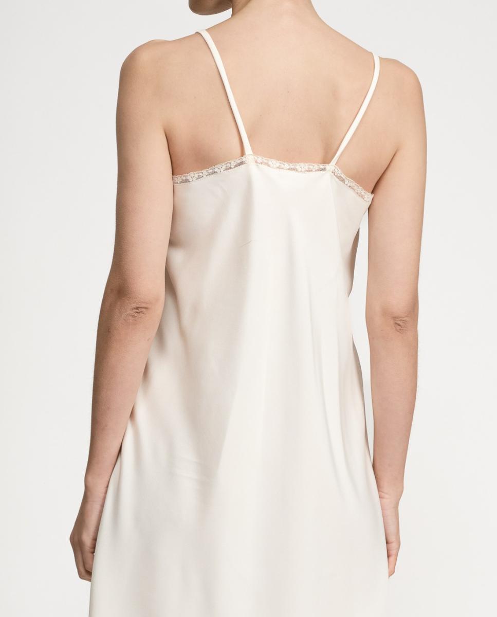 Camisa de Dormir Curta de Cetim com Renda Natural-5