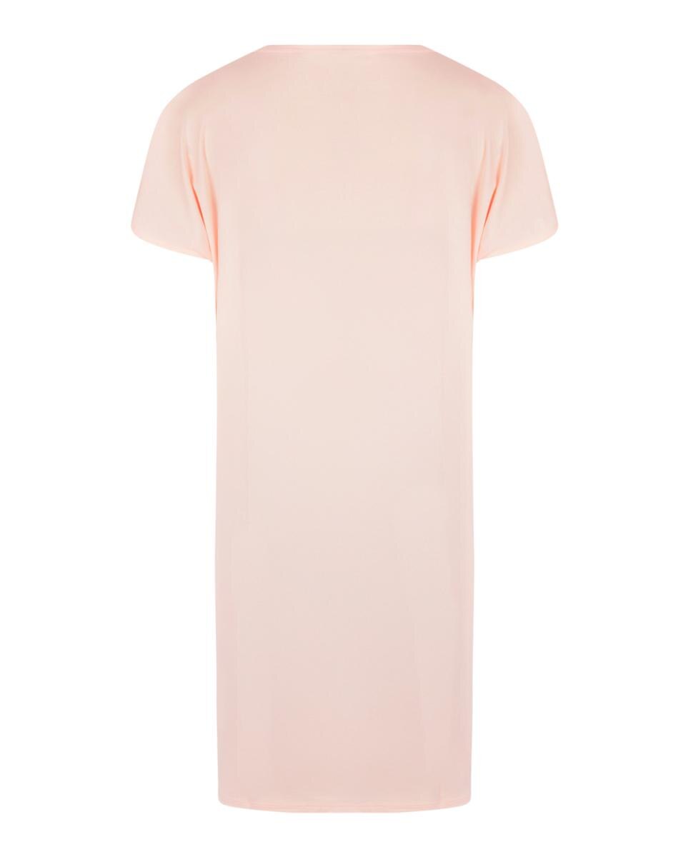 Camisa de Noite de Manga Caída Modal com Renda Rosa-2