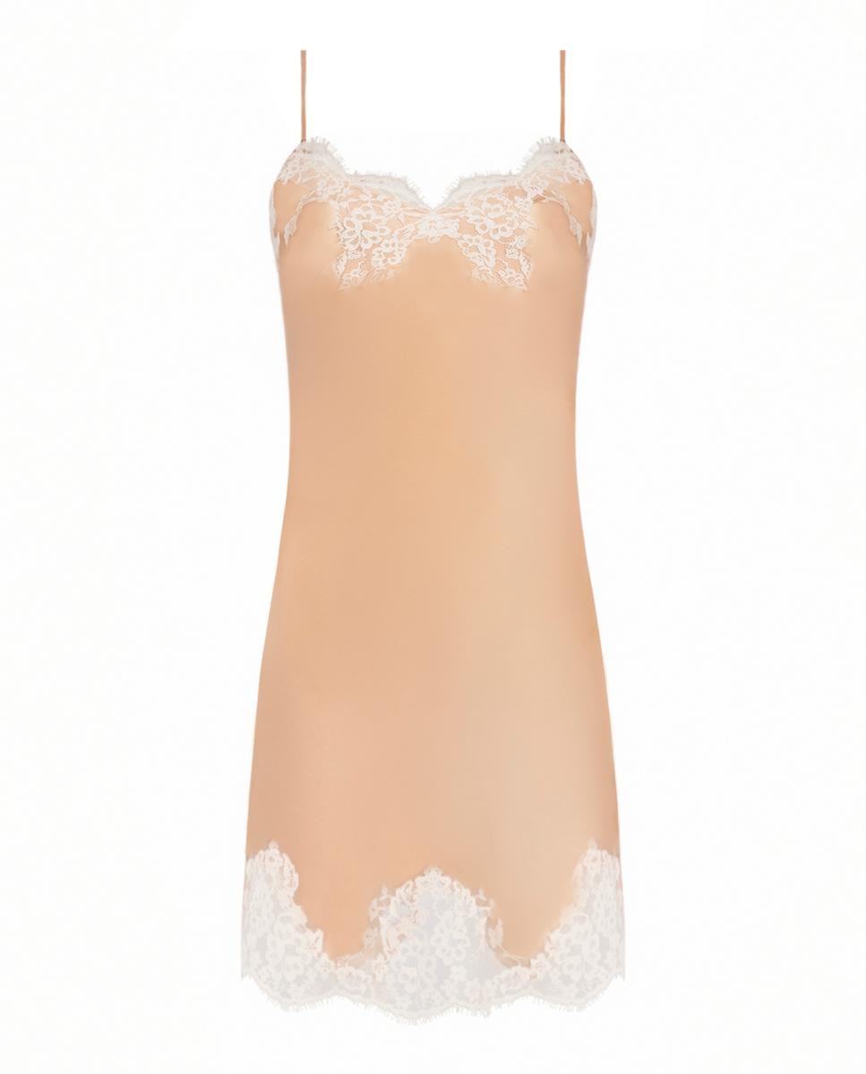 Camisa de dormir de Seda com Bordados Pêssego-4
