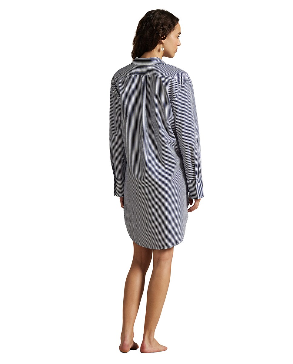 Camisa de Dormir de Popelina com Manga Comprida Azul-2