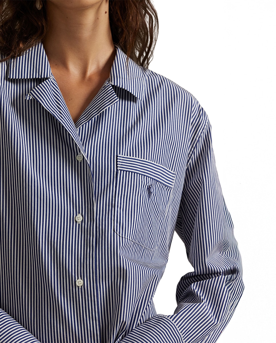 Camisa de Dormir de Popelina com Manga Comprida Azul-4