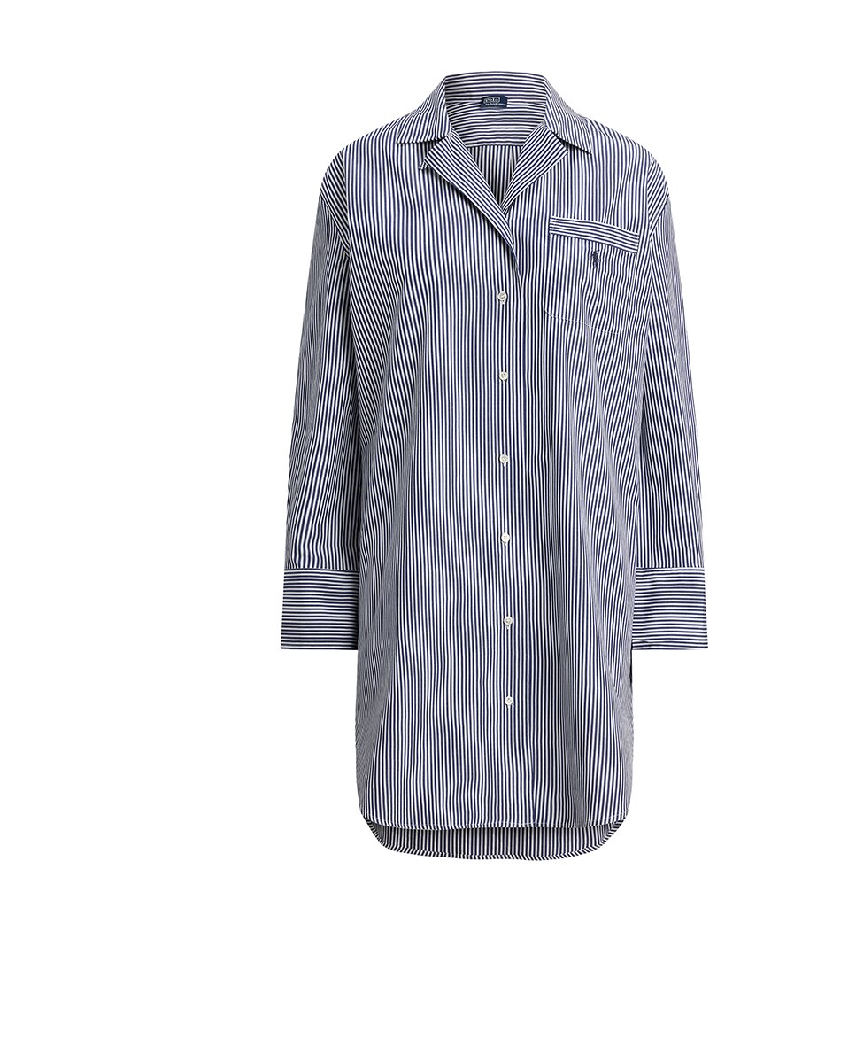 Camisa de Dormir de Popelina com Manga Comprida Azul-5
