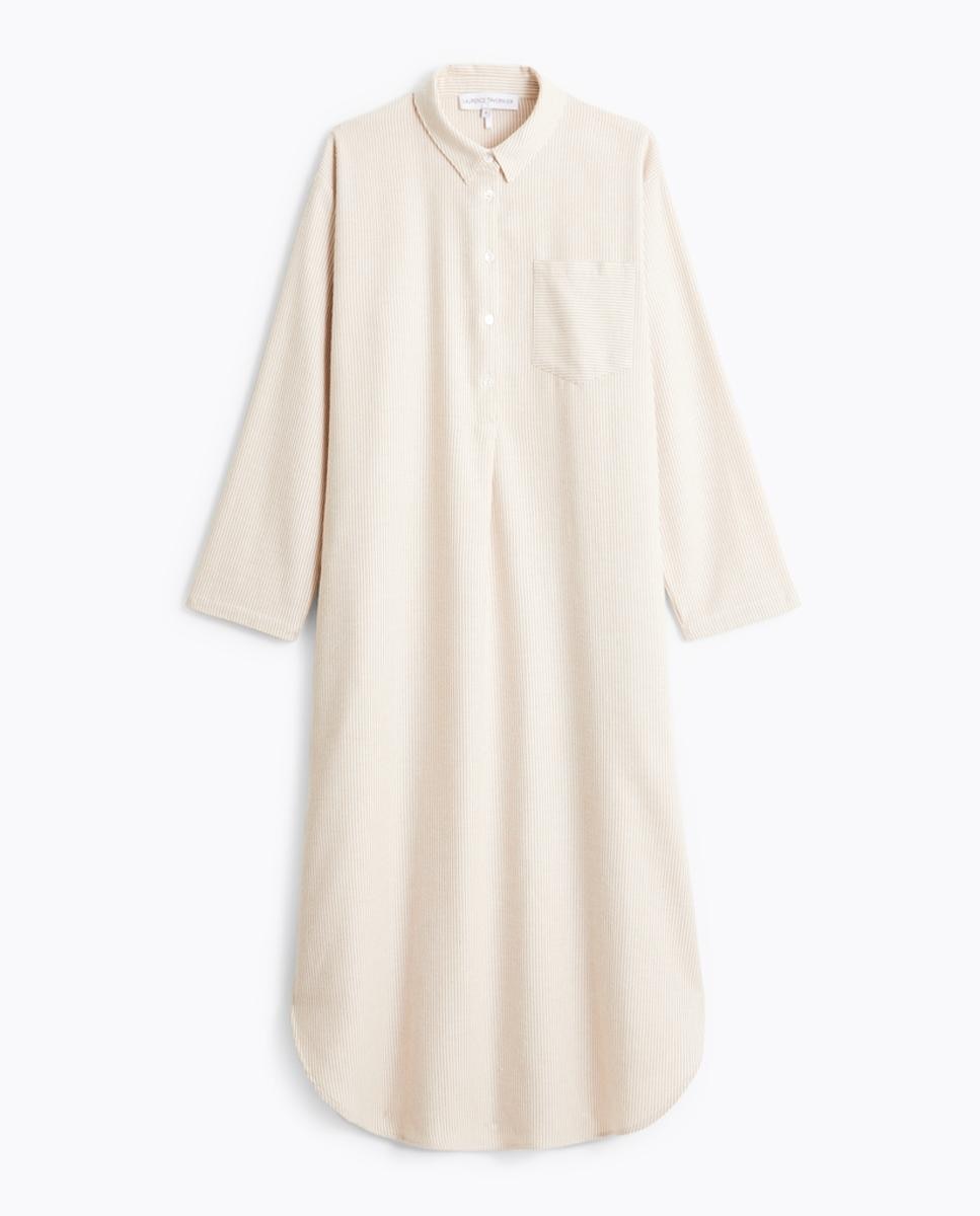 Camisa de Dormir Comprida com Manga Comprida - Bege Bege-6