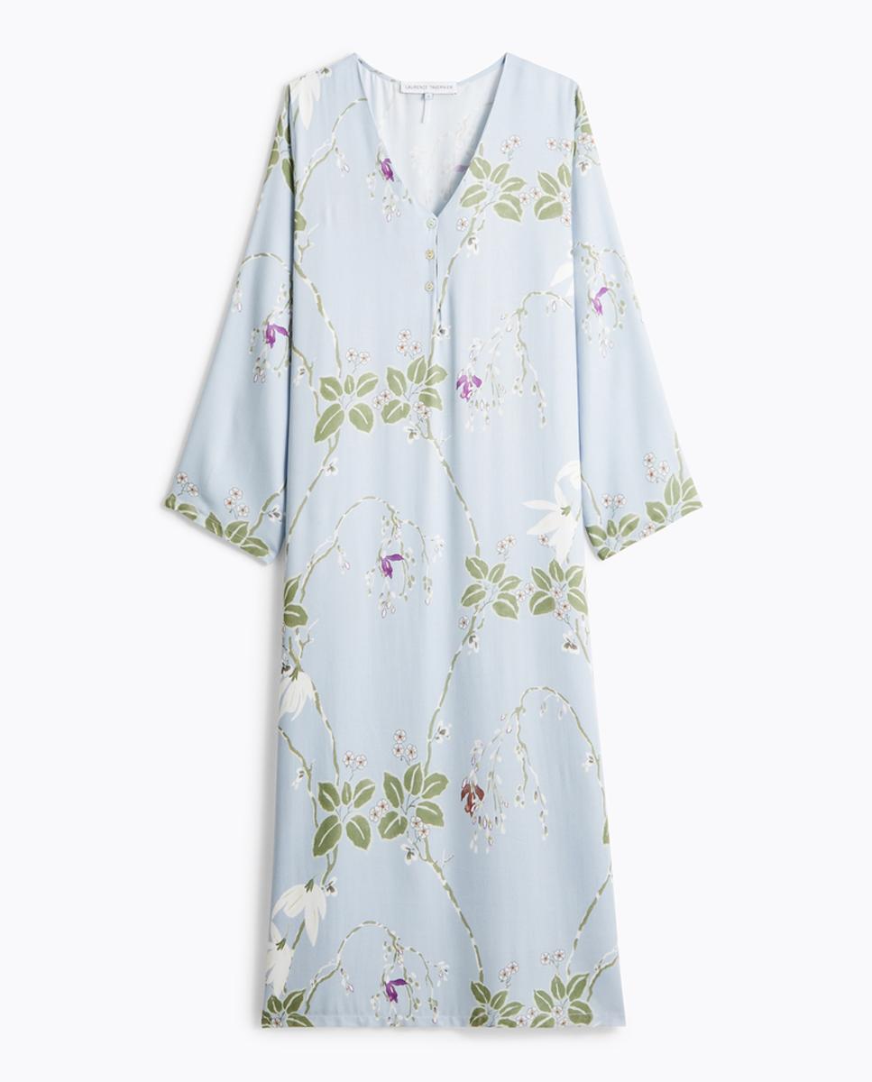 Camisa de Dormir Comprida com Manga Comprida e Estampado - Azul Azul-5