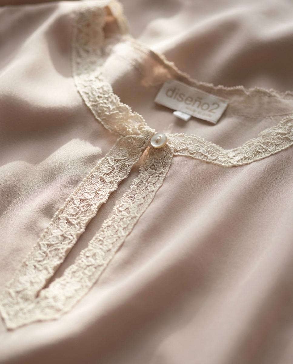 Camisa de Dormir de Cetim com Manga Natural-6